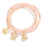 Wholesale set Three Faceted Bead Stretch Bracelets Metal Tones Beach Charms D