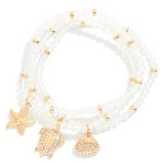 Wholesale set Three Faceted Bead Stretch Bracelets Metal Tones Beach Charms D