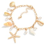 Wholesale chain Link Charm Bracelet Gold tones Faceted Beads Beach Charms D Exte