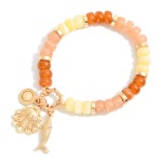Wholesale candy Stone Beaded Stretch Bracelet Metal Beach Charms D