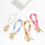 Wholesale candy Stone Beaded Stretch Bracelet Metal Beach Charms D
