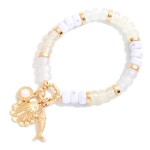 Wholesale candy Stone Beaded Stretch Bracelet Metal Beach Charms D