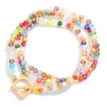 Wholesale set Three Faceted Bead Stretch Bracelets Gold Tones Metal Toggle Clasp