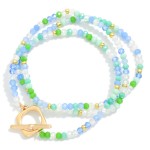 Wholesale set Three Faceted Bead Stretch Bracelets Gold Tones Metal Toggle Clasp