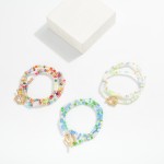 Wholesale set Three Faceted Bead Stretch Bracelets Gold Tones Metal Toggle Clasp