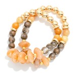 Wholesale set Two Beaded Stretch Bracelet Metal Tones Marble Beads D