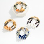 Wholesale set Two Beaded Stretch Bracelet Metal Tones Marble Beads D