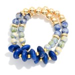 Wholesale set Two Beaded Stretch Bracelet Metal Tones Marble Beads D