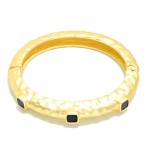 Wholesale hammered Metal Hinged Bangle Bracelet Stone Details D