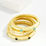 Wholesale hammered Metal Hinged Bangle Bracelet Stone Details D