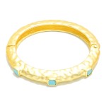 Wholesale hammered Metal Hinged Bangle Bracelet Stone Details D