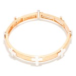 Hammered Metal Bangle Stretch Bracelet Featuring Plus Crosses

- Approximately 2.5" D