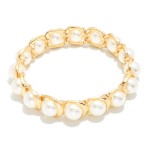 Wholesale metal Pearl Beaded Stretch Bracelet D