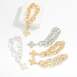 Wholesale hammered Metal Chain Link Bracelet Plus Cross Charm Toggle Clasp D