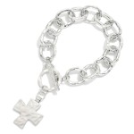 Wholesale hammered Metal Chain Link Bracelet Plus Cross Charm Toggle Clasp D