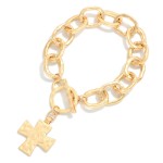 Wholesale hammered Metal Chain Link Bracelet Plus Cross Charm Toggle Clasp D