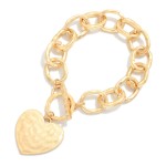 Wholesale hammered Metal Chain Link Bracelet Heart Charm Toggle Clasp D