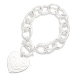 Wholesale hammered Metal Chain Link Bracelet Heart Charm Toggle Clasp D