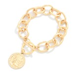 Wholesale hammered Metal Chain Link Bracelet Metal Coin Charm Toggle Clasp D