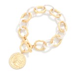 Wholesale hammered Metal Chain Link Bracelet Metal Coin Charm Toggle Clasp D