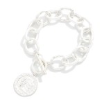 Wholesale hammered Metal Chain Link Bracelet Metal Coin Charm Toggle Clasp D