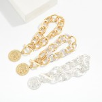 Wholesale hammered Metal Chain Link Bracelet Metal Coin Charm Toggle Clasp D