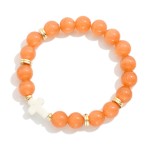 Wholesale marble Bead Gold Disk Beaded Stretch Bracelet Plus Cross Detail D