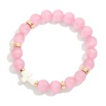 Wholesale marble Bead Gold Disk Beaded Stretch Bracelet Plus Cross Detail D