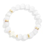 Wholesale marble Bead Gold Disk Beaded Stretch Bracelet Plus Cross Detail D