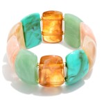Wholesale marbled Acetate Half Oval Beaded Stretch Bracelet D