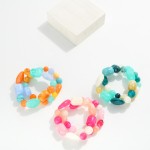 Wholesale set Two Acetate Stone Beaded Stretch Bracelets D