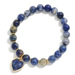 Wholesale stone Beaded Stretch Bracelet Stone Heart Charm D