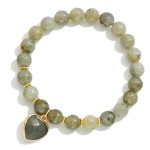 Wholesale stone Beaded Stretch Bracelet Stone Heart Charm D