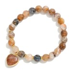 Wholesale stone Beaded Stretch Bracelet Stone Heart Charm D