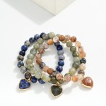 Wholesale stone Beaded Stretch Bracelet Stone Heart Charm D