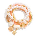 Wholesale set Seven Beaded Stretch Bracelets Metal Tones Pearls Shells D