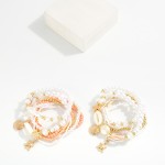 Wholesale set Seven Beaded Stretch Bracelets Metal Tones Pearls Shells D