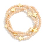 Wholesale set Three Faceted Bead Stretch Bracelets Metal Cross Stations D