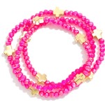 Wholesale set Three Faceted Bead Stretch Bracelets Metal Cross Stations D