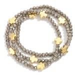 Wholesale set Three Faceted Bead Stretch Bracelets Metal Cross Stations D
