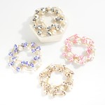 Wholesale set Three Beaded Stretch Bracelets Pearls Metal Tube Floral Porcelain