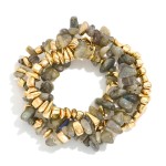 Wholesale set Three Beaded Stretch Bracelets Stone Metal Tones D