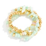 Wholesale set Three Beaded Stretch Bracelets Stone Metal Tones D