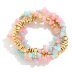 Wholesale set Three Beaded Stretch Bracelets Stone Metal Tones D