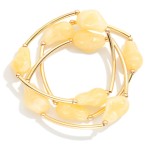 Wholesale set Three Beaded Stretch Bracelets Chunky Acetate Beads Metal Tubes D