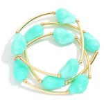 Wholesale set Three Beaded Stretch Bracelets Chunky Acetate Beads Metal Tubes D