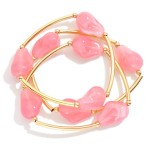 Wholesale set Three Beaded Stretch Bracelets Chunky Acetate Beads Metal Tubes D