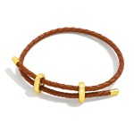 Wholesale woven Leather Adjustable Bracelet Gold Accents D