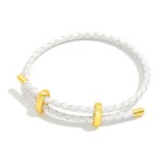 Woven Leather Adjustable Bracelet With Gold Tone Accents 

- Approximately 2.5" D