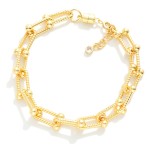 Wholesale magnetic Ribbed Metal U Link Chain Link Bracelet Gold Dipped D Extende